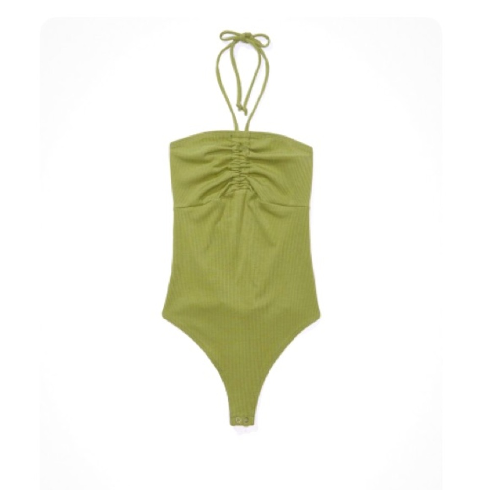 American Eagle Olive Green Halter Cinch Bodysuit